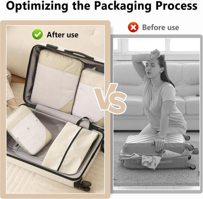 POWZOO 8 Pieces Organizer Suitcase Set, Packing Cubes Travel Organizer, Space-Saving, Travel Organizer, for Clothes, Shoes, Cosmetics Storage, Set of Organizer for Suitcases (Beige)