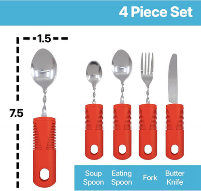 Carex Adaptive Utensils – Weighted Cutlery Set for Hand Tremors, Parkinson’s & Arthritis – Large Handled Easy Grip Silverware for Weak Grips – Seniors Aids & Elderly Assistance Dining Tool