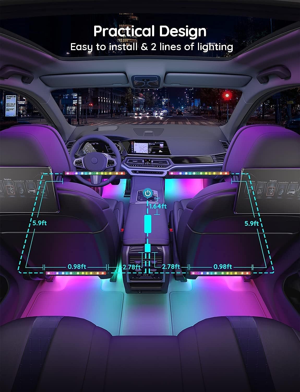 Govee Interior Car Lights, RGBIC Car Lights Car Atmosphere Lights with Smart APP Control 4pcs, Music Sync Mode, 30 Scene Options 16 Million Colors, DIY Mode, Car LED Strip Lights for Cars, SUVs