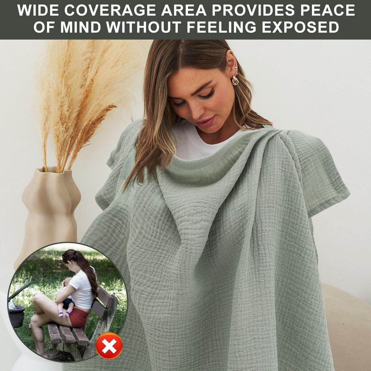 Nursing Cover for Baby Breastfeeding, Breathable Cotton Breastfeeding Cover, Soft Comfortable Privacy Nursing Covers, Lightweight Breast Feeding Cover, Multipurpose Nursing Apron for Mom