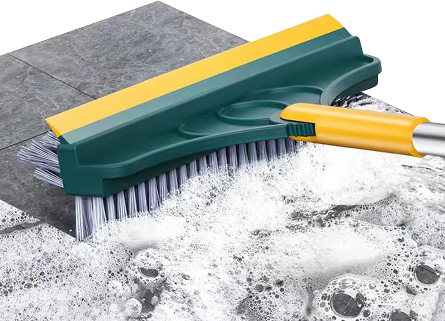 Grout Scrub Brush - Long Handle Cleaning Tool, Floor Scrubber | 3-in-1 Bathroom Brush with Rotating Head, Stiff Bristles for Tile, Shower, Deck, Wall, Kitchen Cleaning Essentials