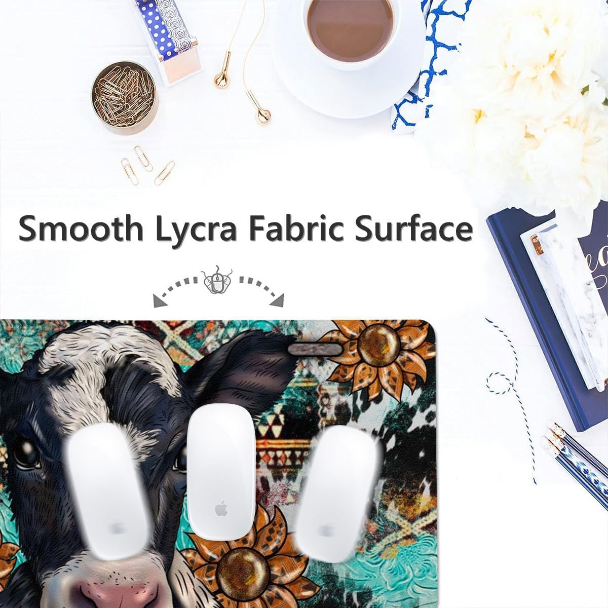 Cow Sunflowers Large Mouse Pad, PU Leather Desk Pad Protector, Non-Slip Computer Desk Writing Mat, Gaming Keyboard Mouse Pad, Office Desk Accessories