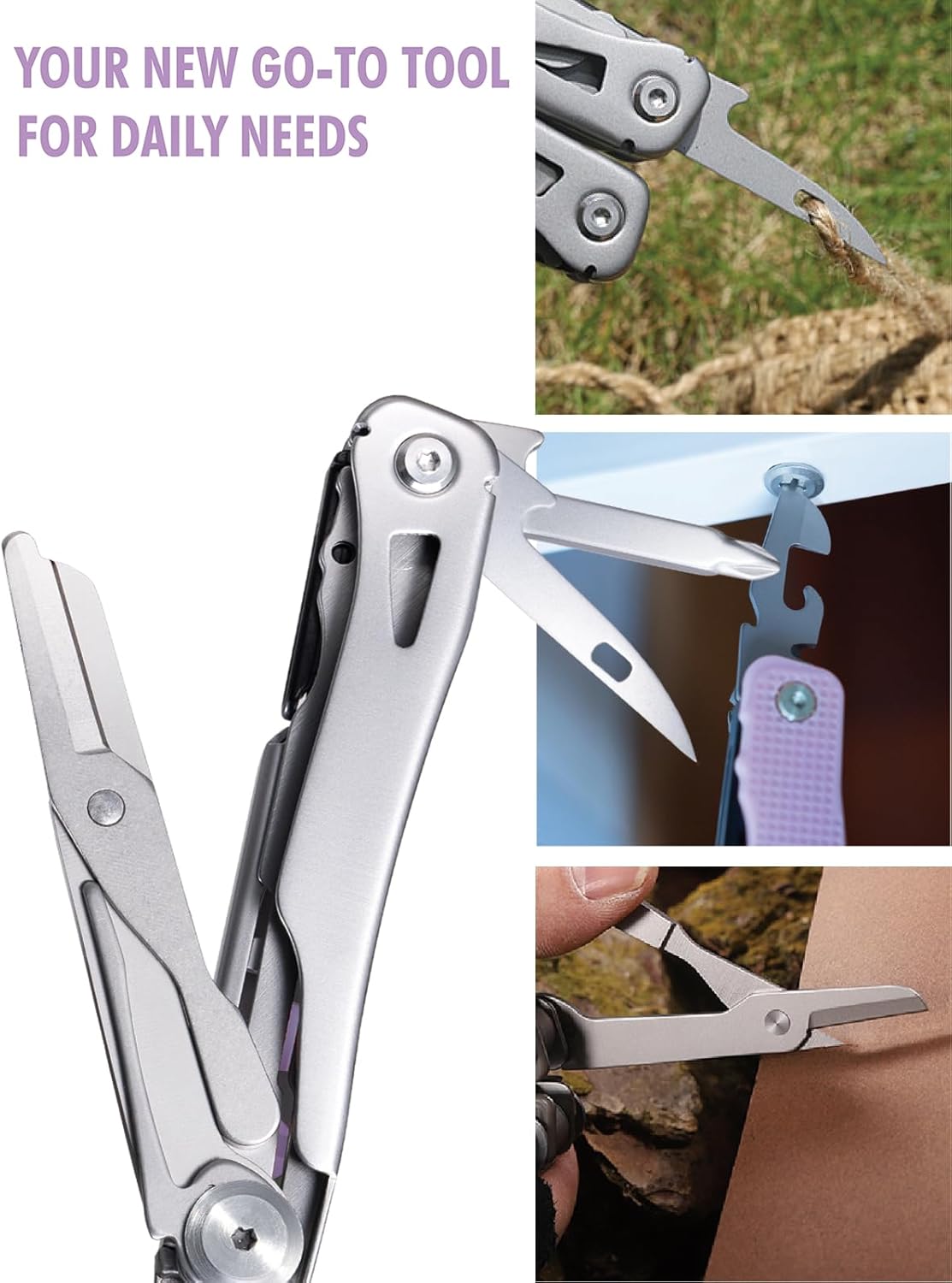 FantastiCAR 14 in 1 Multitool Pliers, Versatile Pocket Knife with Scissors, Knife Blade, Screwdriver, Bottle Opener, and Ideal for House or Camping Essentials, Holiday Gift Packaged (Purple)