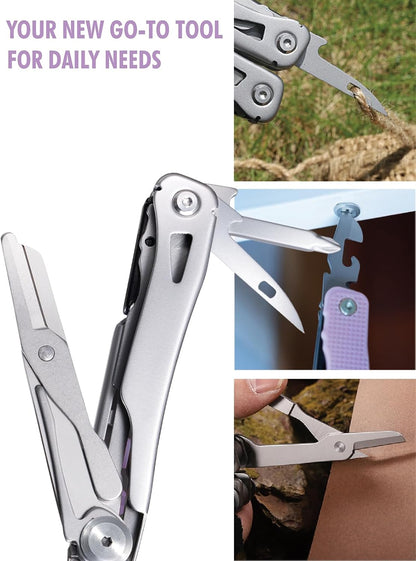 FantastiCAR 14 in 1 Multitool Pliers, Versatile Pocket Knife with Scissors, Knife Blade, Screwdriver, Bottle Opener, and Ideal for House or Camping Essentials, Holiday Gift Packaged (Purple)