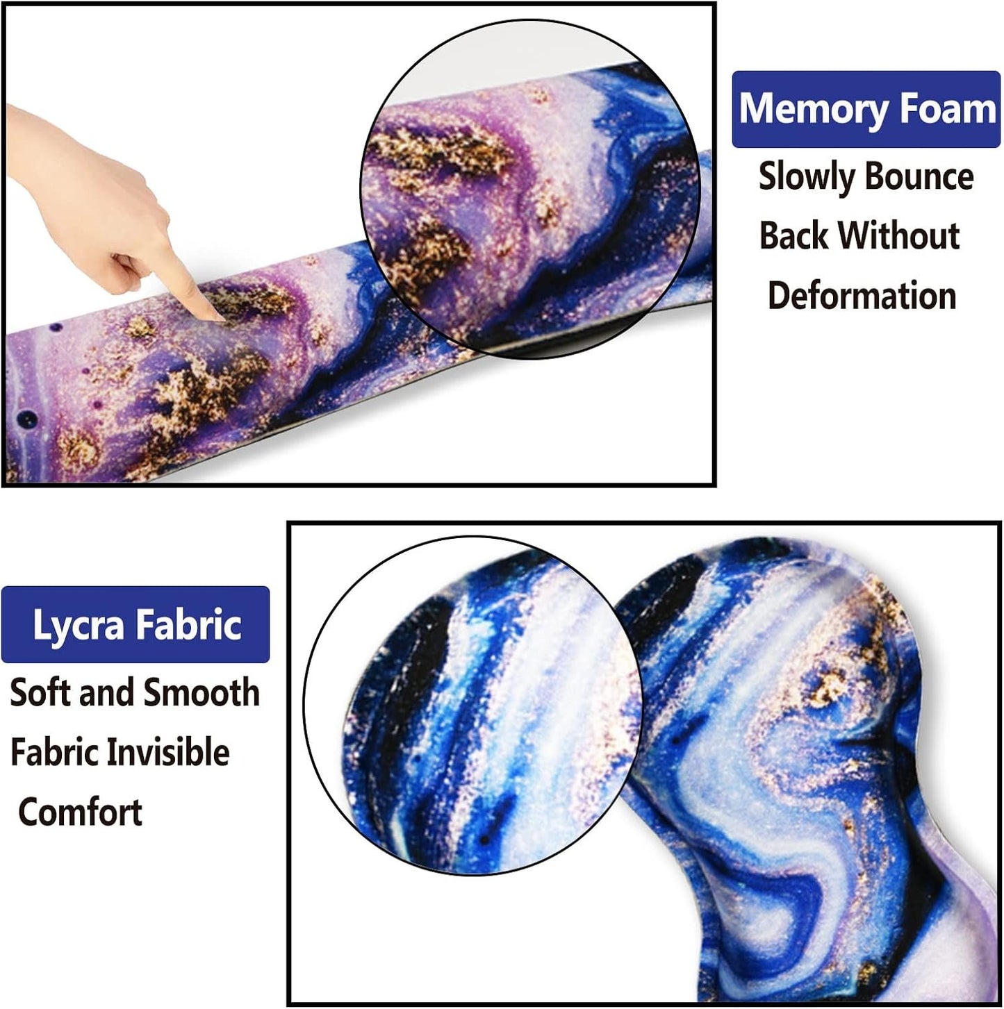 ArtSo Keyboard Wrist Rest and Mouse Pad with Wrist Support Set Ergonomic Coaster, Memory Foam Mousepad 4 in 1 Non-Slip Rubber Base Durable Comfortable for Easy Typing Pain Relief, Purple Marble