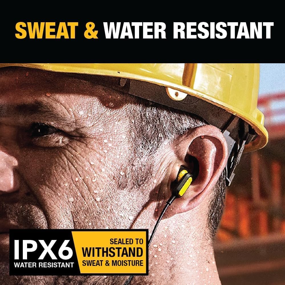 DEWALT Wireless Bluetooth Neckband Headphones — Neckband Earphones with 30H Runtime — Secure Magnetic Earbuds — Noise-Isolating Wireless Earbuds — Jobsite Pro Built-in Mic for Crystal-Clear Calls