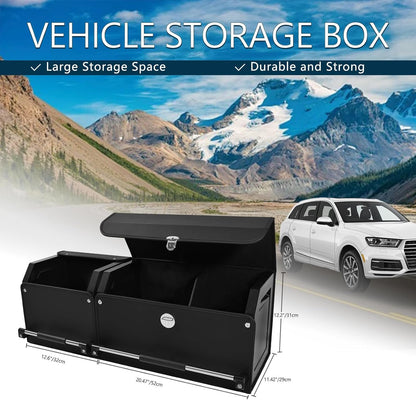 XCF Car Trunk Organizer, Leather Trunk Organizer for SUV with Lid and Sturdy Handle Collapsible Adjustable Storage (Black, 33 x 11.4 x 12.2in)