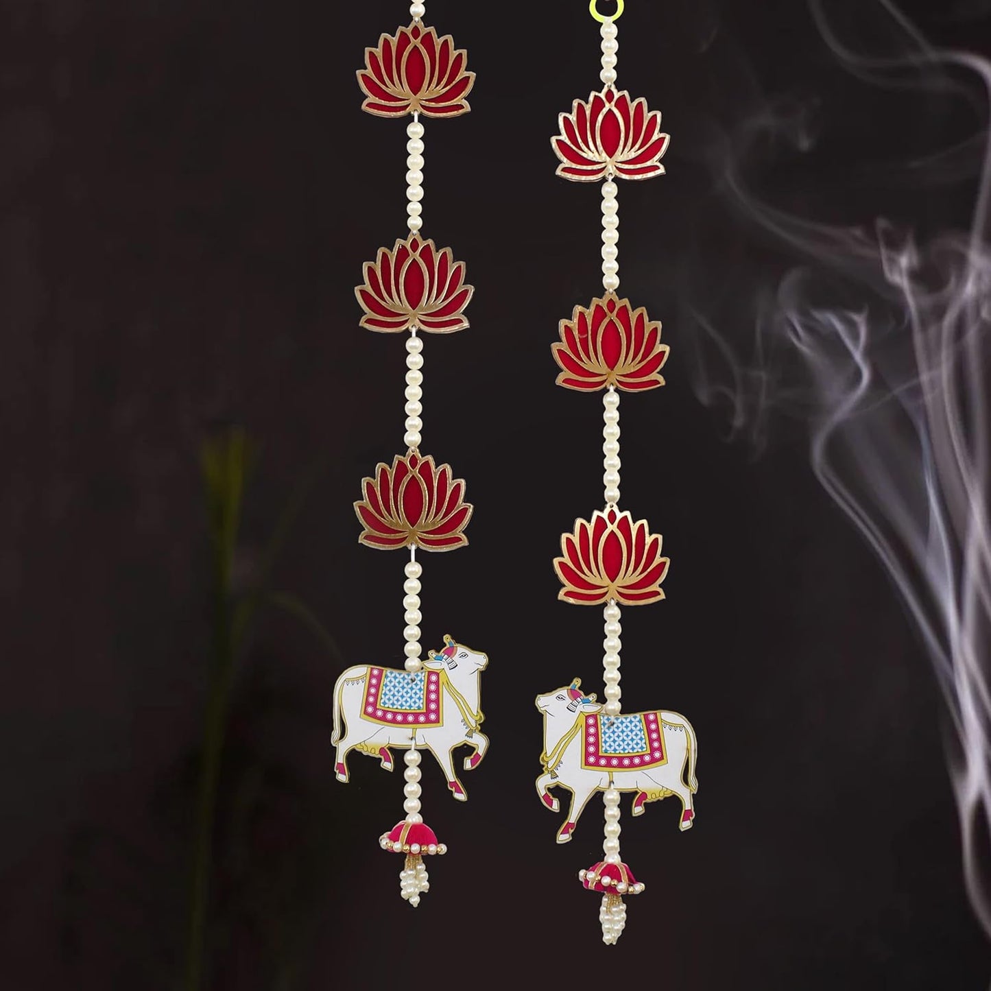 TIED RIBBONS 2 Pcs Kamdhenu Indian Hanging Decorations | Plastic, 2 feet | Indian Decorations for Home | Lotus Wall Hanging Decor, Backdrop Decorations for Home