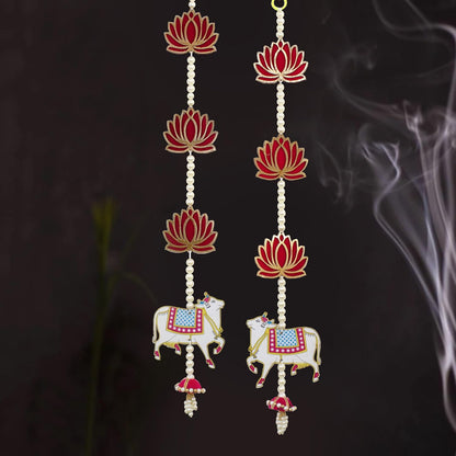 TIED RIBBONS 2 Pcs Kamdhenu Indian Hanging Decorations | Plastic, 2 feet | Indian Decorations for Home | Lotus Wall Hanging Decor, Backdrop Decorations for Home