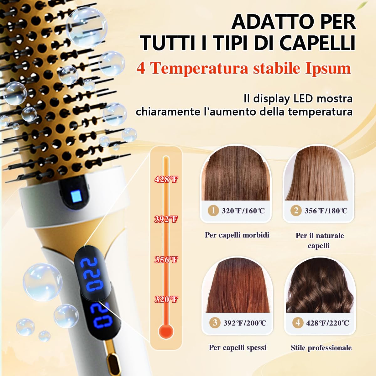 Rotating Hair Brush, Thermal Hair Brush, Thermal Curling Brush, 38 mm Heated Lonic Curling Brush for Creating Volume and Natural Curls, Ionic Care (Gold)