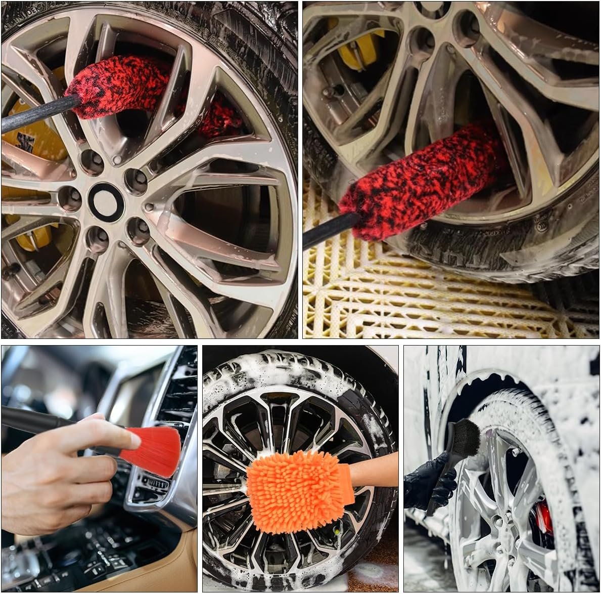 OctBird 5 Car Cleaning Brushes Kit Car Detailing Brush Set for Engine, Dashboard, Rims, Seats, Ventilation (Indoor/Outdoor, Washable, All Vehicles)