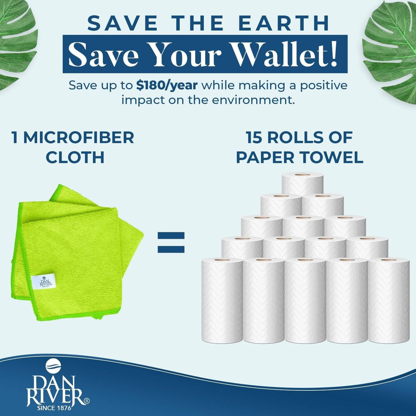 Dan River Micro Fiber Cloth for Cleaning Car - 12 Pack (12"x12") Ultra Absorbent, Lint-Free Microfiber Towel, Kitchen Rags, House Cleaning Towels, and Microfiber Washcloth - Green