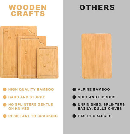 Alijoy Bamboo Cutting Board Set with Holder – Wooden Cutting Boards for Kitchen Set of 3, Chopping Board Set with Juice Groove – Kitchen Accessories for Home