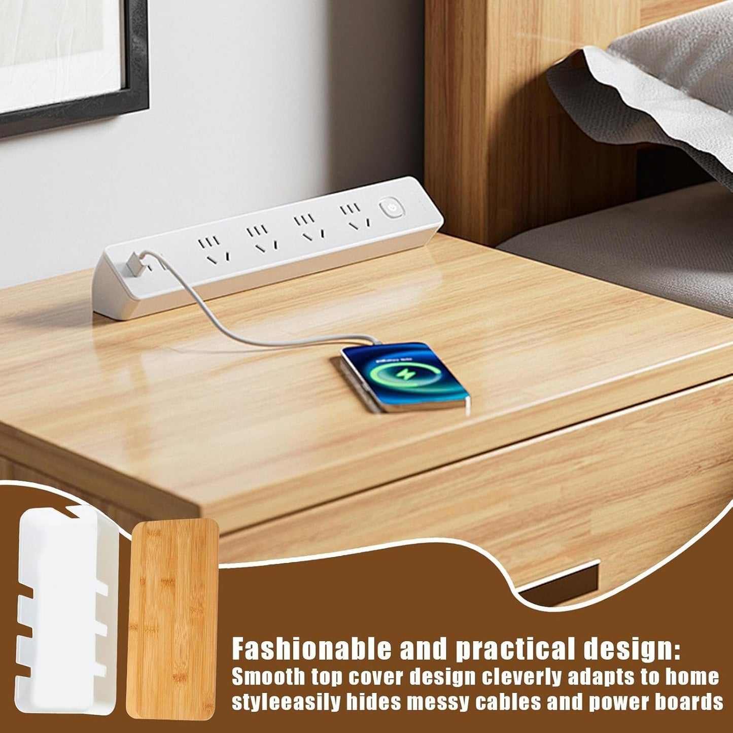 Cable Management Box | Cable Storage Box,with Wood Lid Cord Case TV Power Strip for Surge Protection Home Living Room Workplace Setup Computer Desk Workstation
