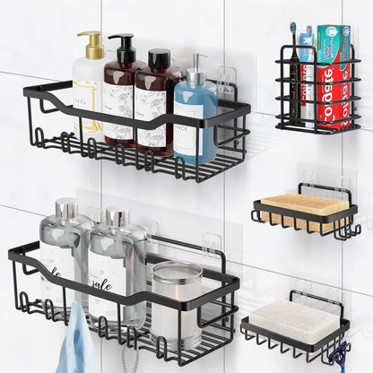 Laimew 5-Pack Shower Caddy, 304 Stainless Steel Bathroom Organizers, Adhesive Shower Shelves Shower Shelf, Black Shower Organizer Bathroom Accessories Set Bathroom Shelf