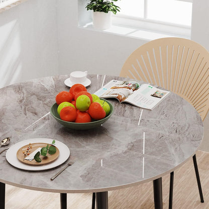Kitchen Dining Table Round 32": Modern Sintered Stone Marble Effect Table Top with Tapered Metal Legs Breakfast Bar Banquet Table for Dining Room, Restaurant, Living Room Furniture, 30" Height, Gray