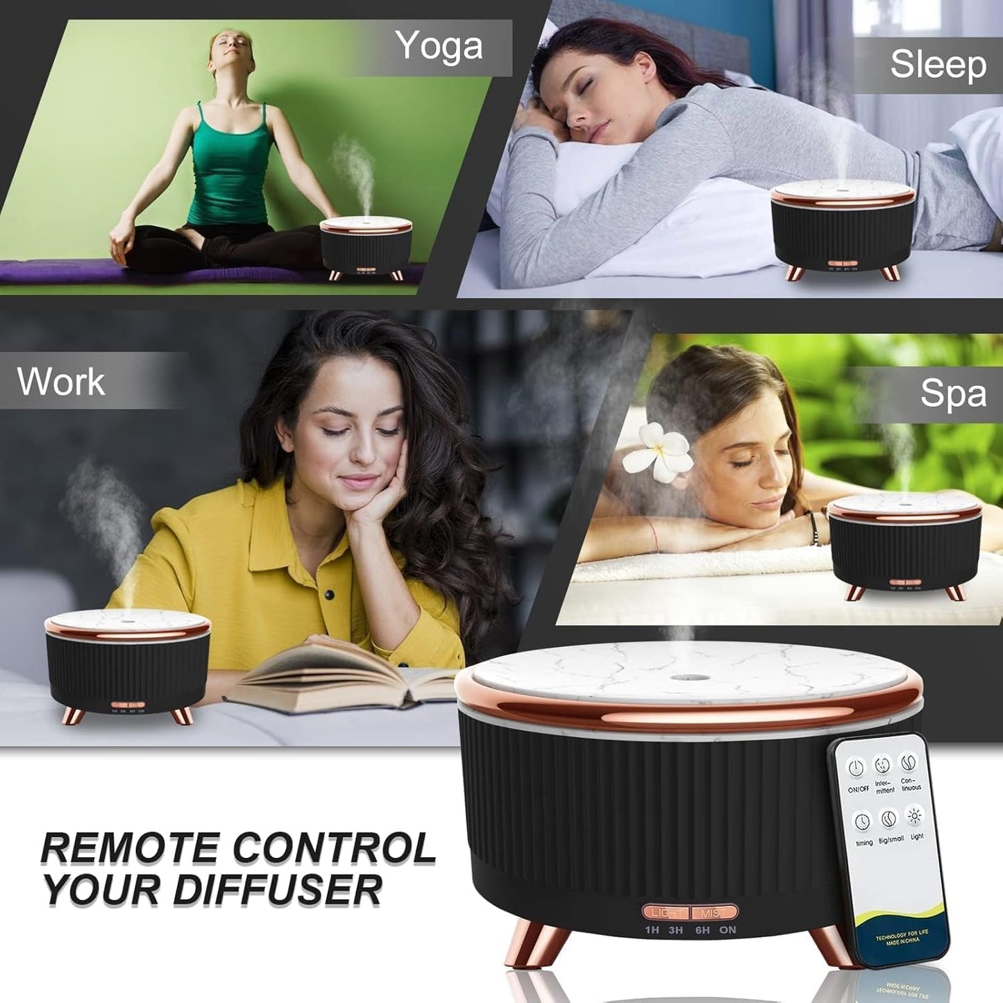 Necomi Essential Oil Diffusers 500ml, Humidifier Aromatherapy Diffusers with Remote Control, Scented Oil Diffusers 7 Colors Lights & 3 Mist Mode for Home Bedroom Office