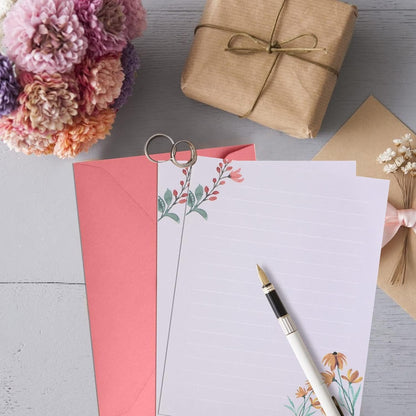 24 Pcs Stationery Paper and Envelopes Set Lined Letter Paper 16 Flower Writing Paper with 8 Envelopes Writing Stationery Paper Floral Stationery Paper Cute Stationery Set for Invitation Gifts Kids