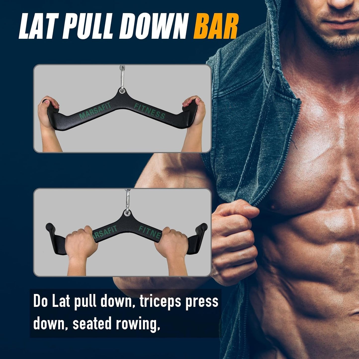 MARSAFIT Home Gym Fitness Rowing T-bar V-bar Pulley Cable Machine Attachments, Bicep Curl Tricep Lat pulldown Bar Back Strength Training Handle Grips Lat Pull Down Bar Press Down Exercises