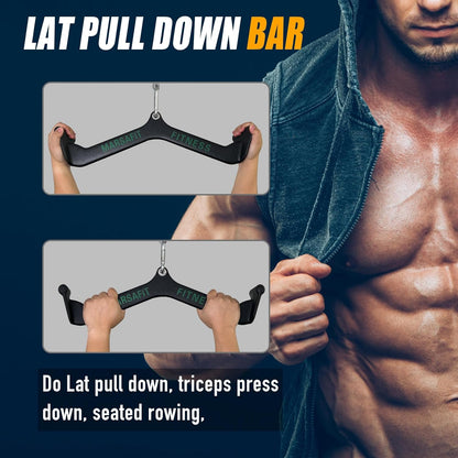 MARSAFIT Home Gym Fitness Rowing T-bar V-bar Pulley Cable Machine Attachments, Bicep Curl Tricep Lat pulldown Bar Back Strength Training Handle Grips Lat Pull Down Bar Press Down Exercises