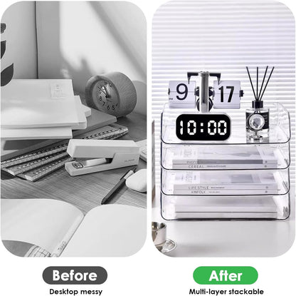 YIQXKOUY 4 Tier Acrylic Desk Organizer 12.7 x 9.8 x 5.5 Inch Acrylic Desk Organizer Tray Stackable Document Clear Desk Accessories for Office Document Workspace Desktop