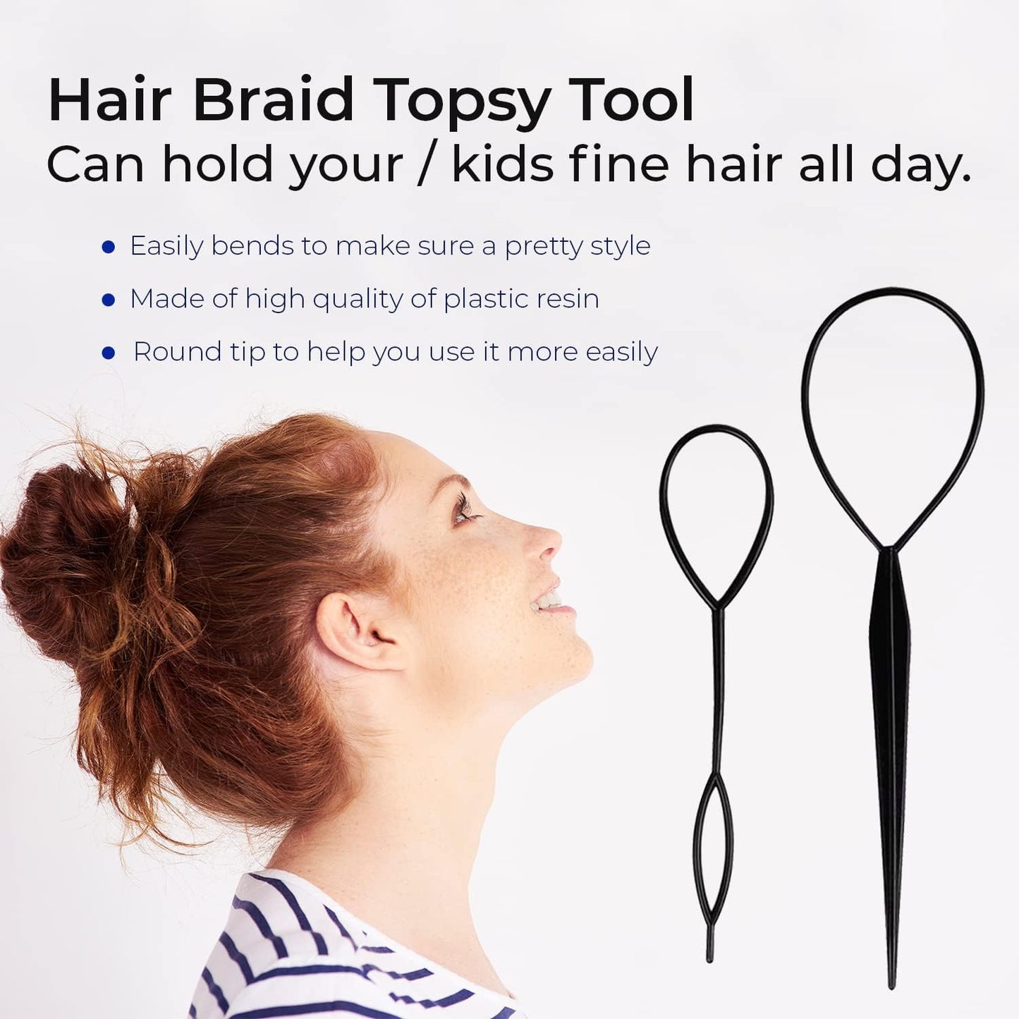 Trimming Shop Topsy Hair Braid Tool Ponytail Ring Styling Maker for Girls Women, DIY Hair Twist Fashion Accessory, 2pcs – Black
