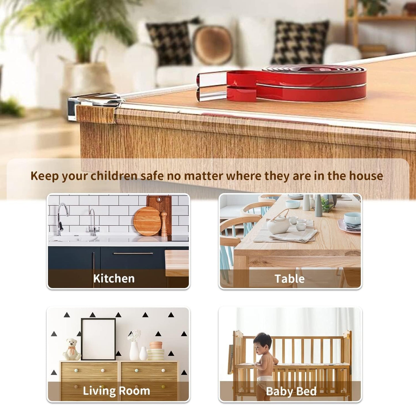 Baby Proofing, Clear Edge Protector Strip, Silicone Soft Corner Protectors for Kids Safety with Pre-Taped Strong Adhesive, Edge Protectors for Cabinets, Tables, Drawers-16.4FT(0.4"X0.4")