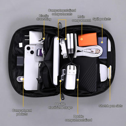 Cable Storage Bag | Charger Organizer Travel Case | Shock Absorbing Lined Zippered Tech Bag for Business Trips, Work, Airplanes, Portable, black, 説明を参照してください, See Description