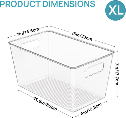 Vtopmart 6 PCS Clear Plastic Storage Bins, Pantry Organizer Containers with Handle for Refrigerator, Fridge, Cabinet, Kitchen, Countertops, Cupboard, Home Organization and Storage, XL