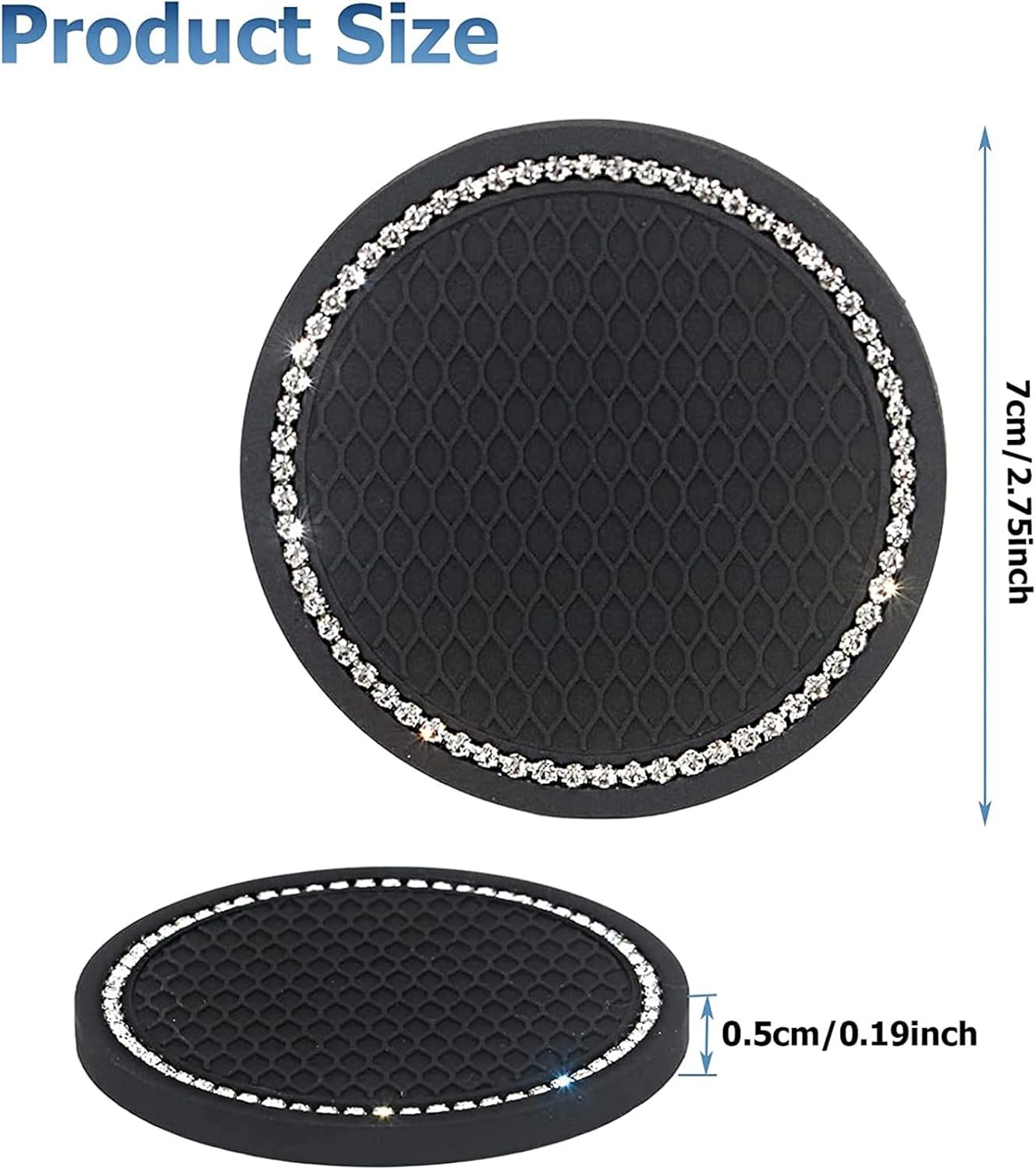 VIYNRAN 2 Pieces Bling Silicone Anti-Slip Cup Holder Insert Coaster and Engine Ignition Button Ring - Car Interior Accessories With Crystal Rhinestone (Black)