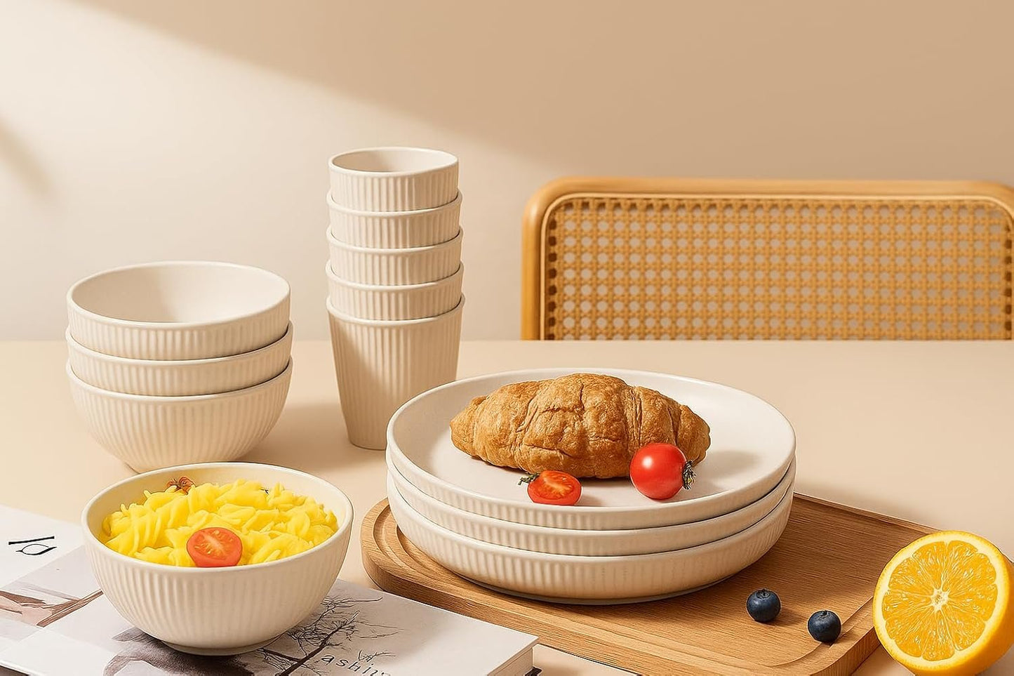 18 PCS Wheat Straw Dinnerware Sets Plates and Bowls Set Kitchen Cups Dinnerware sets for 6 Microwave and Dishwasher Safe Unbreakable Dinnerware Set Dish Set