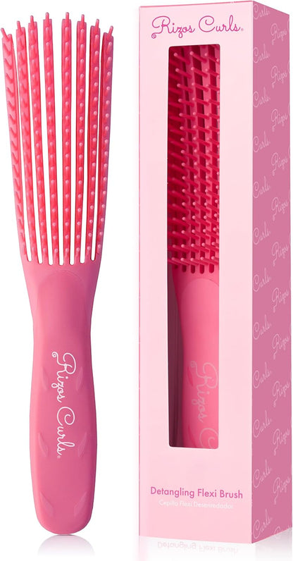 Rizos Curls Detangling Flexi Brush, Detangle Curly, Coily Curls, Shower Brush, Reduce Hair Loss & Breakage, Distribute Product and Add Shine, Pink