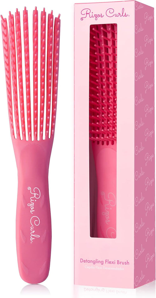 Rizos Curls Detangling Flexi Brush, Detangle Curly, Coily Curls, Shower Brush, Reduce Hair Loss & Breakage, Distribute Product and Add Shine, Pink