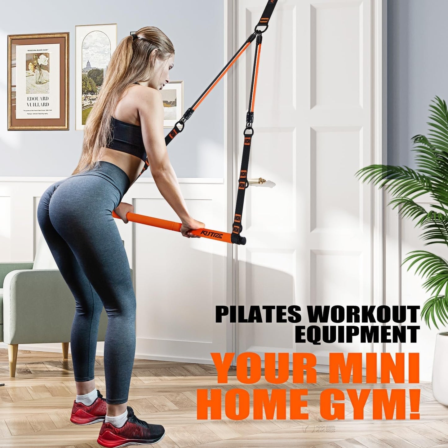 Pilates Bar Kit with Resistance Bands, Portable Pilates Equipment for Legs, Hip, Waist, Arm, Squats Exercise Equipment for Home Gym Workouts, Adjustable Pilates Bar Set for Full Body Workouts