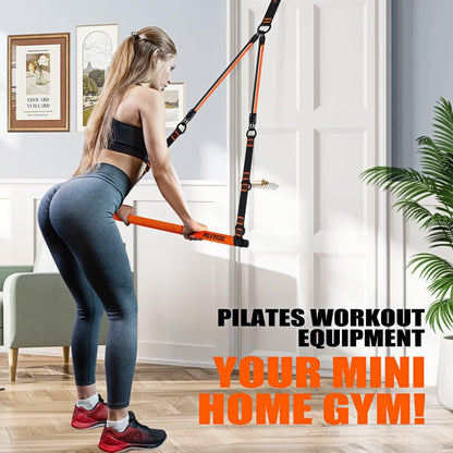 Pilates Bar Kit with Resistance Bands, Portable Pilates Equipment for Legs, Hip, Waist, Arm, Squats Exercise Equipment for Home Gym Workouts, Adjustable Pilates Bar Set for Full Body Workouts