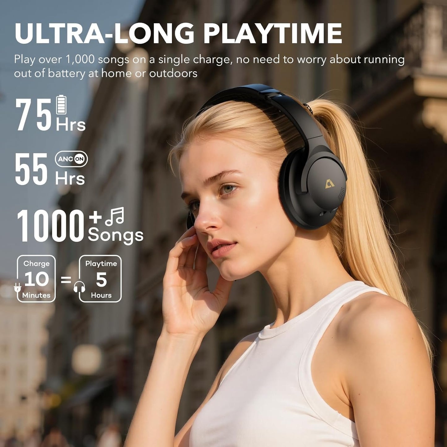 1Mii Y8 Noise Cancelling Headphones Bluetooth, Wireless LDAC Hi-Res Audio, 75H Playtime, Comfort Fit, Over Ear Headphones Foldable for Airplane Travel Home Office Basic - Black