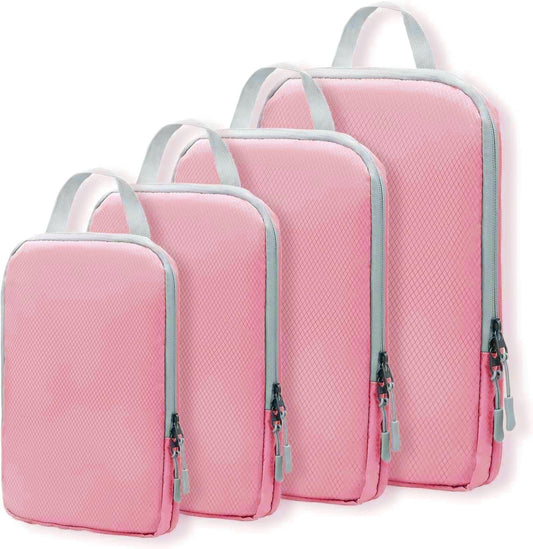Packing Cubes, Compression Packing Cubes for Travel Packing Organisers Set of 4 Travel Accessories Storage Bags Clothing Sorting Packages Expandable Bags for Luggage Suitcase-Pink