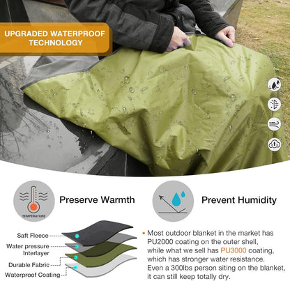 DUKUSEEK Waterproof Blanket Outdoor, Hooded Blanket Poncho - Large (79x56), Portable, Windproof Fleece Blankets for Cold Weather Camping, Picnic, Sports, Boat, Dogs, Festivals, Car, Emergency