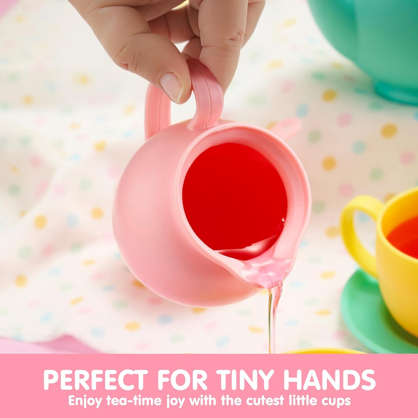 JOYIN 18PCS Pretend Play Tea Party Set for Little Girl, Play Food Toy Accessories, BPA Free, Phthalates Free, Plastic Tea Set, Mini Kitchen for Kids, Toddler Boys Girls Ages 3,4,5,6 Years Old Gifts