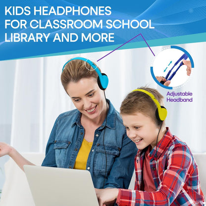 Kids Headphones Bulk 10 Pack for School Classroom Student Children Toddler Boys Girls Teen and Adult,Multi Color Wholesale Wired Adjustable On Ear Earphones for Library Airplane(HTC002)