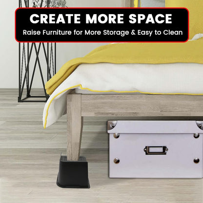 MQFORU Bed Risers 4 inch,L Shape Oversized Furniture Risers,Heavy Duty Support to 6000lbs,Wide Opening Bed Lifts for Bed, Couches, Tables, Desks (Black,4pack)