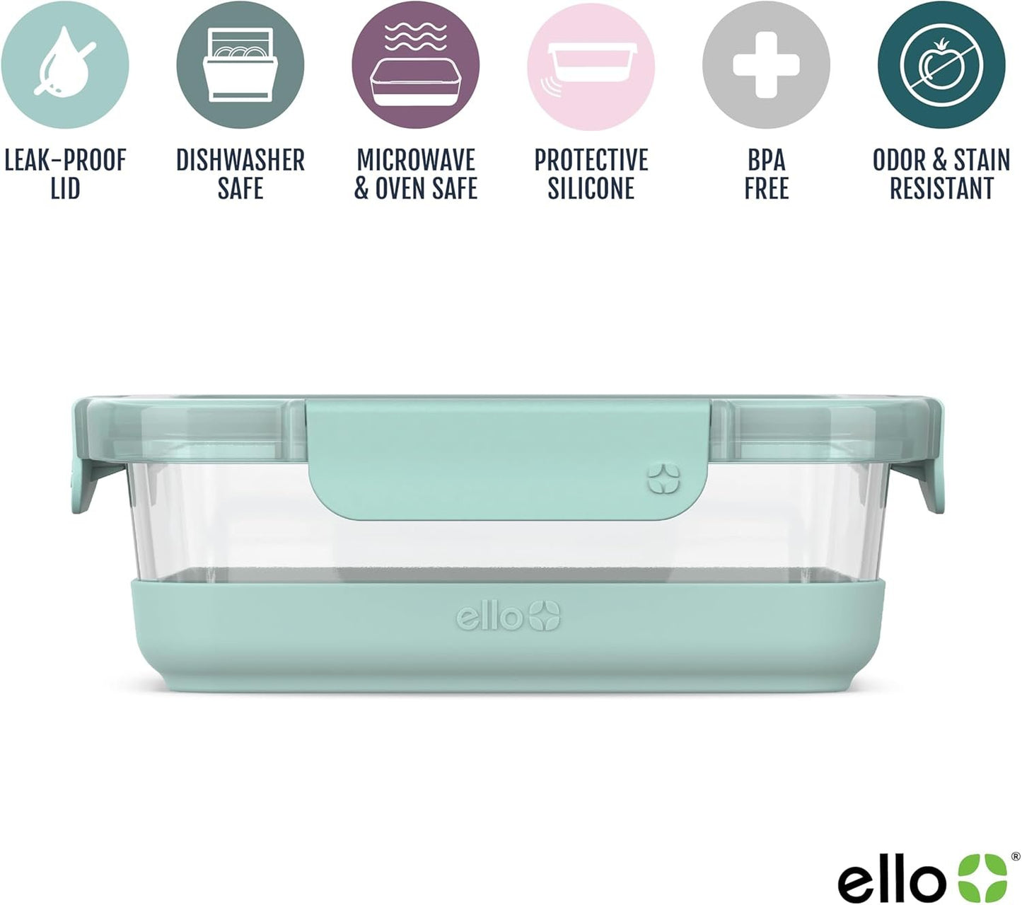 Ello Duraglass Refresh 3.4 Cup Meal Prep Sets 10Pc, 5 Pack Set- Glass Food Storage Container with Silicone Boot and Airtight BPA-Free Plastic Lids, Dishwasher, Microwave and Freezer Safe, Garden Goals
