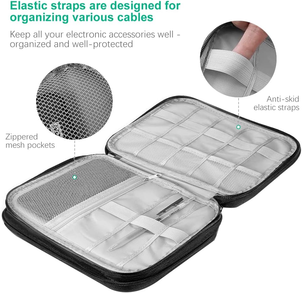 Electronic Accessories Organizer Bag, Universal Travel Bag for USB Cable, SD Card, Charger, Hard Disk (Black), Black, Modern