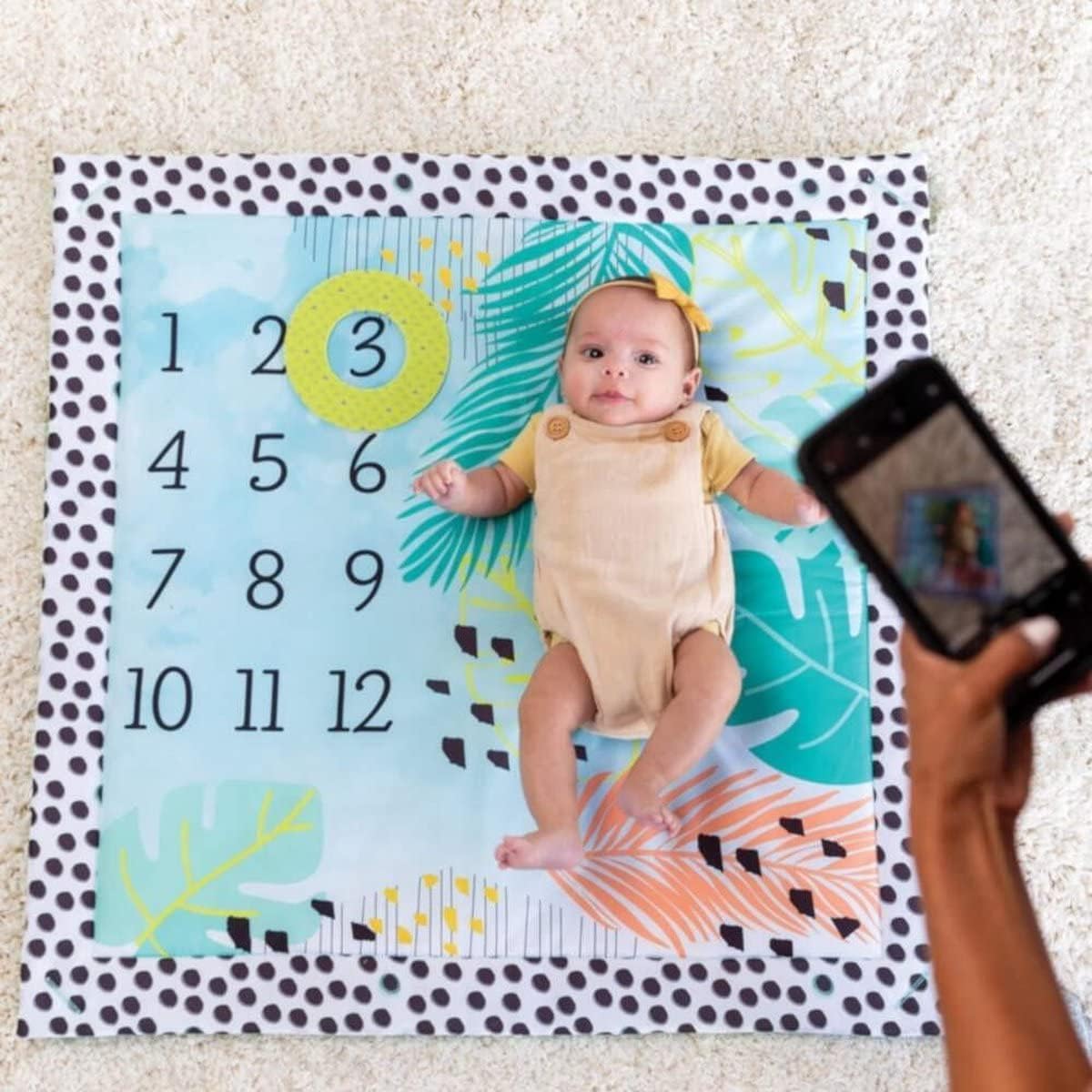 Infantino Milestones & Memories Twist and Fold Gym - Collapsible 4-in-1 Play Mat Stimulating, with 4 Modes and 4 Additional Sensory Toys for Infants and Toddlers, Multicoloured