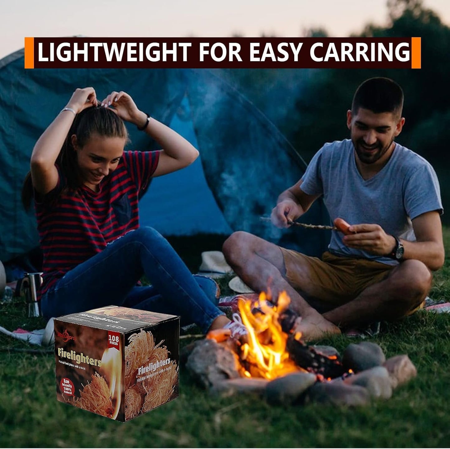 Bbcuepro All Natural Charcoal Fire Starters - 108 PCS Lightning Fast Lighters for Barbecue Grill, BBQ Charcoal, Campfire, Fireplace, Wood Stove, Smoker and More