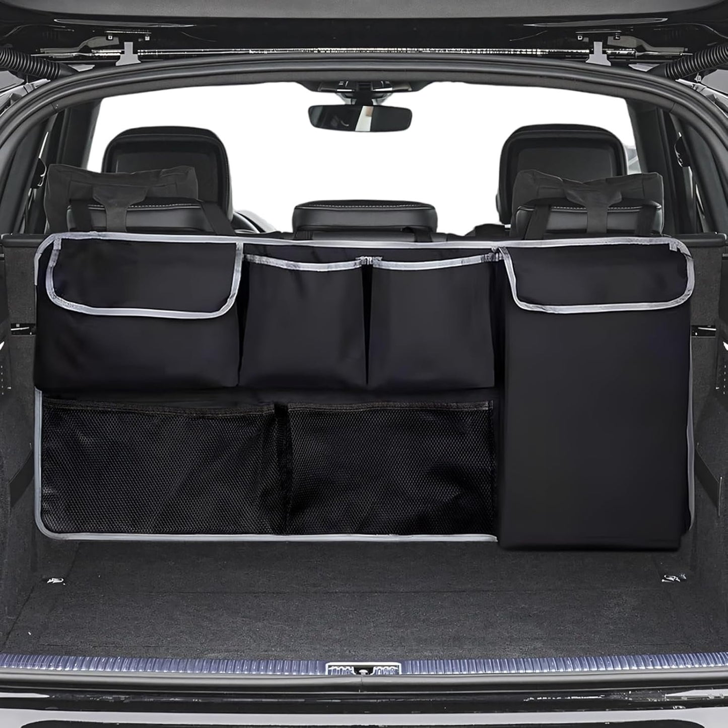 Trunk Organizer for SUV, Cargo Organizer, with Foldable Design & Multiple Storage Pockets, Space-Saving, Durable Elastic Cargo Net, Perfect for Backseat & Cargo Organization