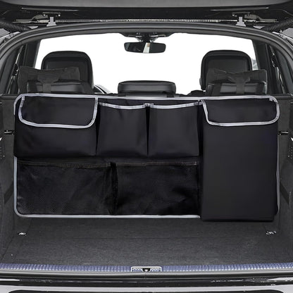 Trunk Organizer for SUV, Cargo Organizer, with Foldable Design & Multiple Storage Pockets, Space-Saving, Durable Elastic Cargo Net, Perfect for Backseat & Cargo Organization