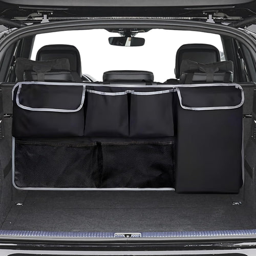 Trunk Organizer for SUV, Cargo Organizer, with Foldable Design & Multiple Storage Pockets, Space-Saving, Durable Elastic Cargo Net, Perfect for Backseat & Cargo Organization