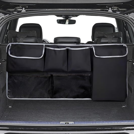 Trunk Organizer for SUV, Cargo Organizer, with Foldable Design & Multiple Storage Pockets, Space-Saving, Durable Elastic Cargo Net, Perfect for Backseat & Cargo Organization