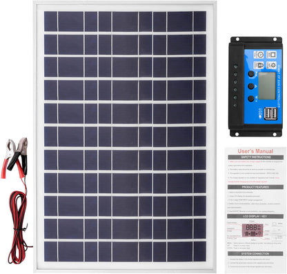 JUMYNOOY 30W 12V Solar Panel Battery Charger+40A Controller for RV Car Boat Home Camping, Black
